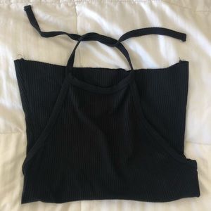 Reformation black ribbed tank with tie around neck